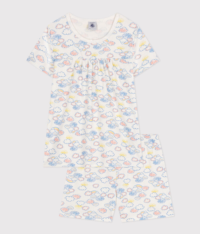 Pyjama short imprim&eacute; arc-en-ciel en coton enfant blanc MARSHMALLOW/blanc MULTICO