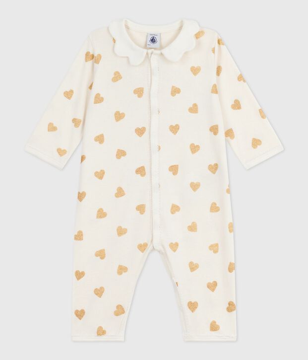 Pyjama b&eacute;b&eacute; en coton sans pieds imprim&eacute; c&oelig;urs paillettes dor&eacute;s &eacute;cru/jaune