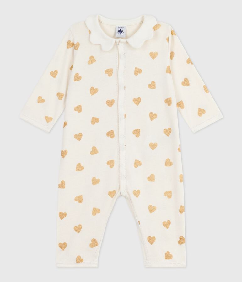 Pyjama b&eacute;b&eacute; en coton sans pieds imprim&eacute; c&oelig;urs paillettes dor&eacute;s MILK/ DORE