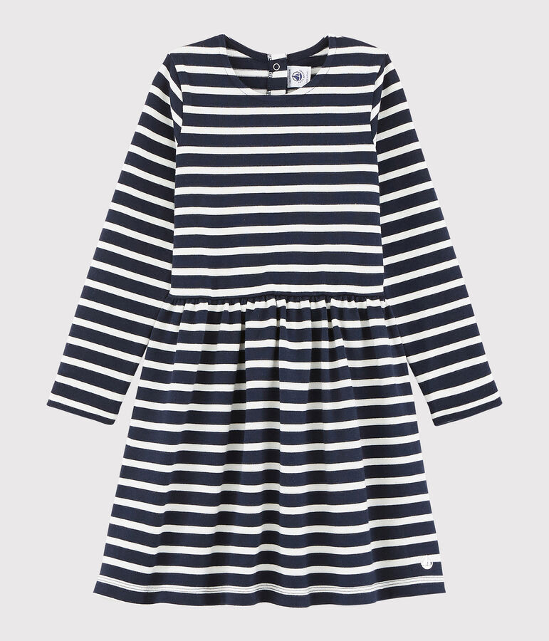Robe manches longues enfant fille bleu SMOKING/blanc MARSHMALLOW