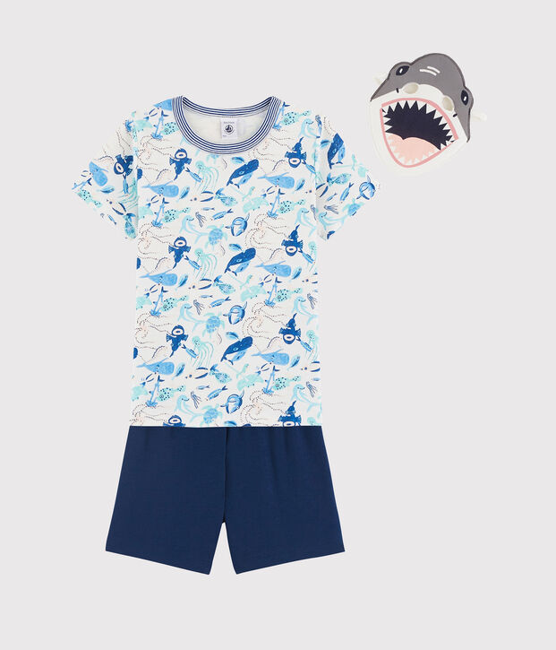Pyjacourt d&eacute;guisement requin en coton enfant blanc/multicouleur