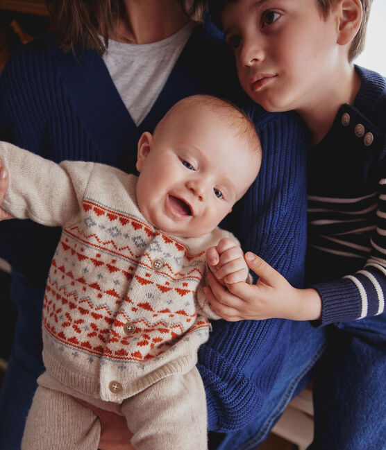 Ensemble en tricot jacquard bébé beige MONTELIMAR/blanc MULTICO