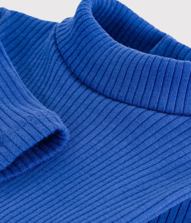 Body b&eacute;b&eacute; col roul&eacute; en coton uni bleu