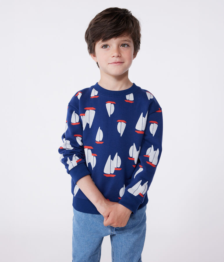 Sweatshirt enfant en coton imprim&eacute; bleu MEDIEVAL/blanc MULTICO