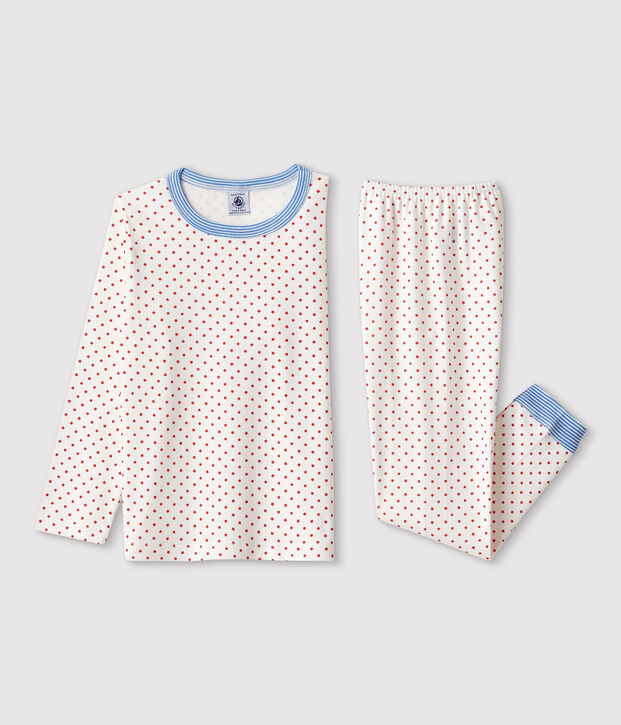 Pyjama &agrave; motifs en coton enfant blanc/rouge