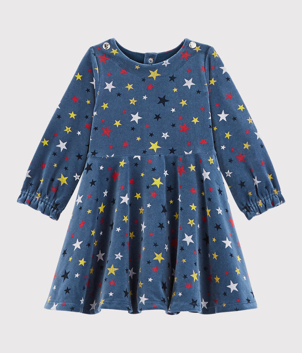 Robe manches longues b&eacute;b&eacute; fille bleu/multicouleur