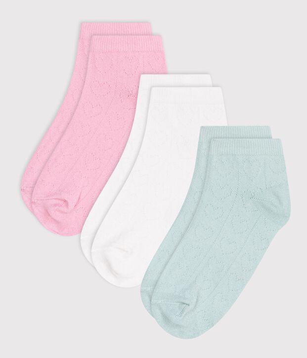 3 paires de chaussettes enfant en coton ajour&eacute;s c&oelig;urs multicouleur