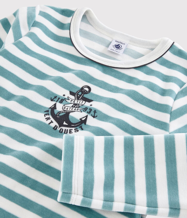 Pyjama ancre petit gar&ccedil;on en velours blanc MARSHMALLOW/ BRUME/ MULTICO