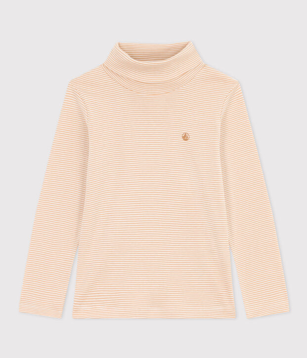 Sous-pull ray&eacute; en coton enfant fille / gar&ccedil;on beige/blanc