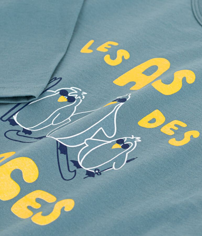 Tee-shirt enfant manches longues en coton imprim&eacute; bleu GOBELIN