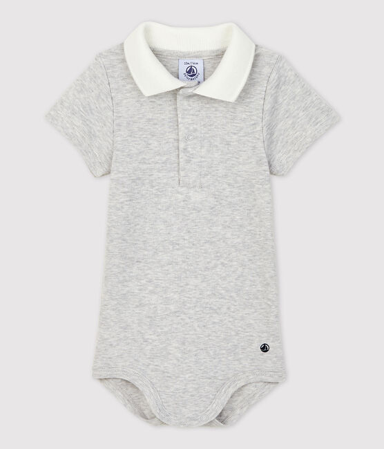 Body manches courtes col polo en coton bio bébé gris BELUGA CHINE