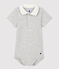 Body manches courtes col polo en coton bio bébé gris BELUGA CHINE