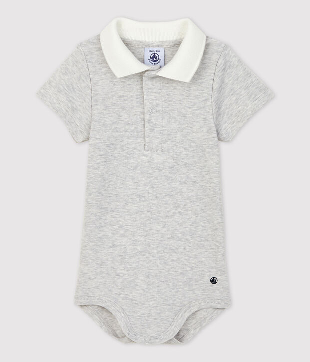 Body manches courtes col polo en coton bio b&eacute;b&eacute; gris