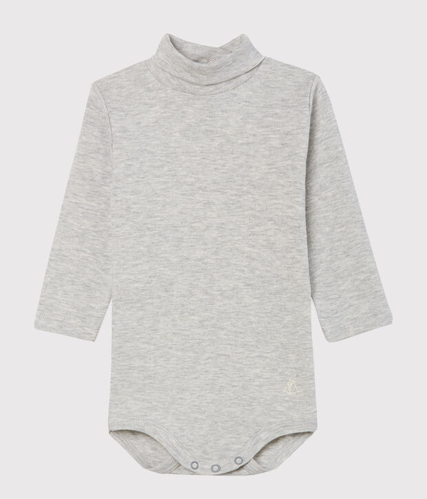 Body manches longues col roul&eacute; b&eacute;b&eacute; mixte gris chin&eacute; clair