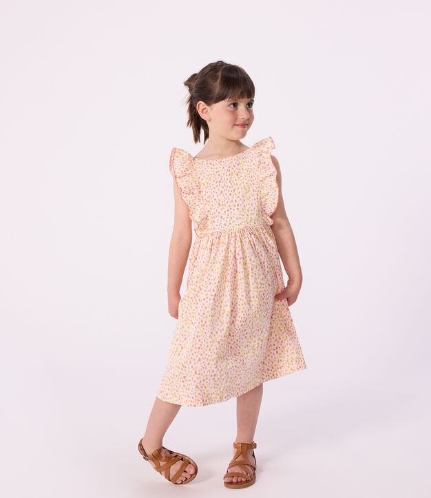 Robe sans manches dos nu enfant en coton imprim&eacute;e blanc/multicouleur