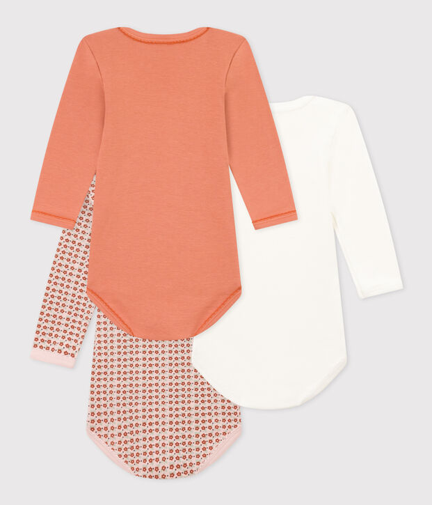 Lot de 3 bodies manches longues fleurs b&eacute;b&eacute; en coton multicouleur