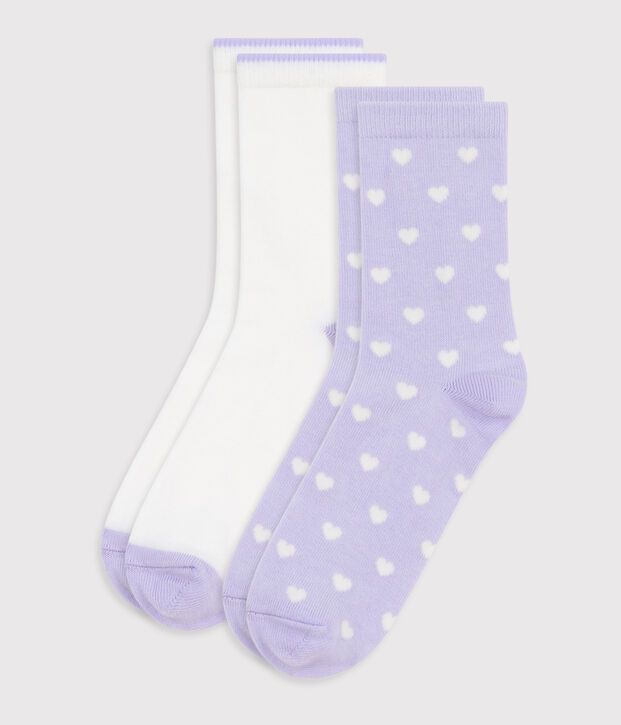 2 paires de chaussettes enfant en coton imprim&eacute; coeurs multicouleur