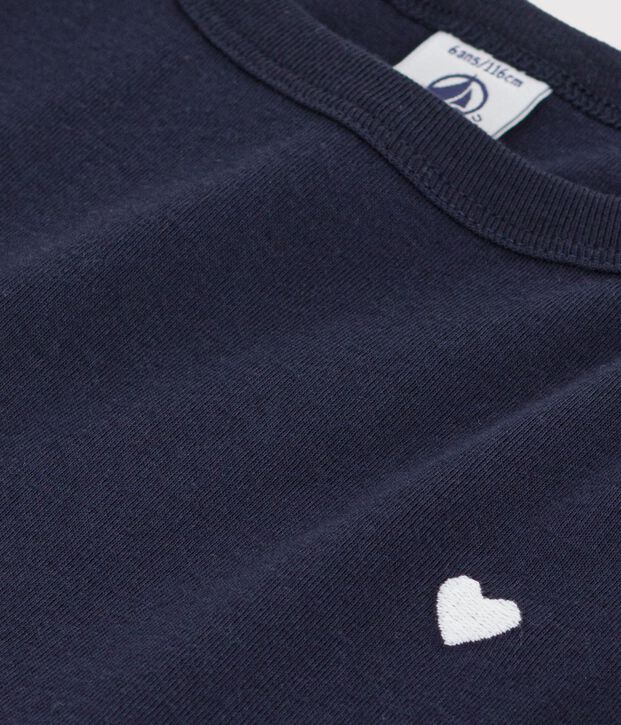 Robe enfant en coton manches courtes unie bleu marine
