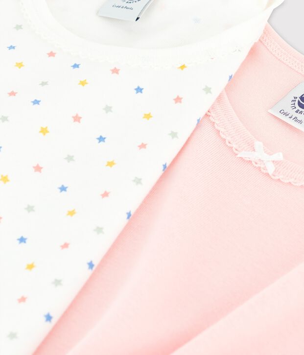 Lot de 2 t-shirts manches courtes mini &eacute;toiles petite fille en coton biologique multicouleur