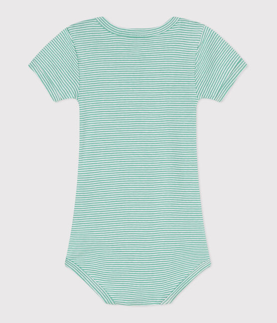 Body manches courtes en coton imprimé bébé vert ALOEVERA/blanc MARSHMALLOW