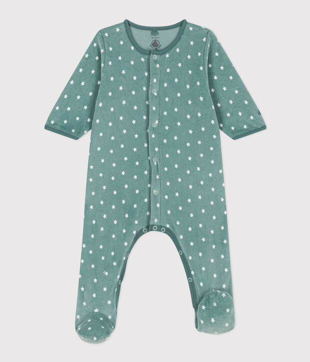 Pyjama b&eacute;b&eacute; &eacute;toiles en velours vert/blanc