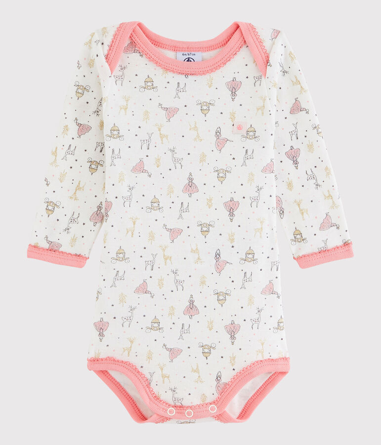 Body manches longues b&eacute;b&eacute; fille blanc MARSHMALLOW/rose GRETEL