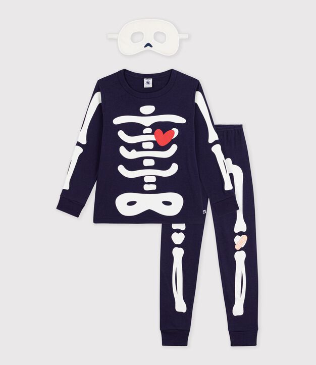 Pyjama d&eacute;guisement squelette enfant en coton bleu marine