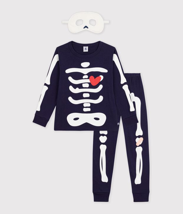 Pyjama d&eacute;guisement squelette enfant en coton bleu marine