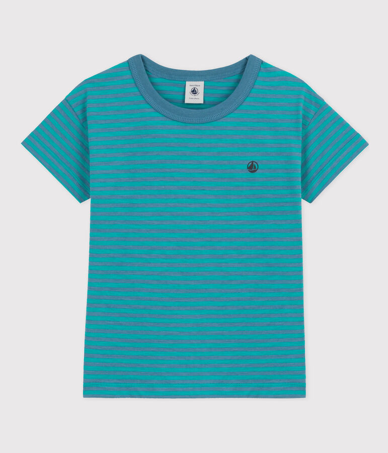 Tee-shirt ray&eacute; en coton enfant gar&ccedil;on vert LAVIS/bleu VERDE