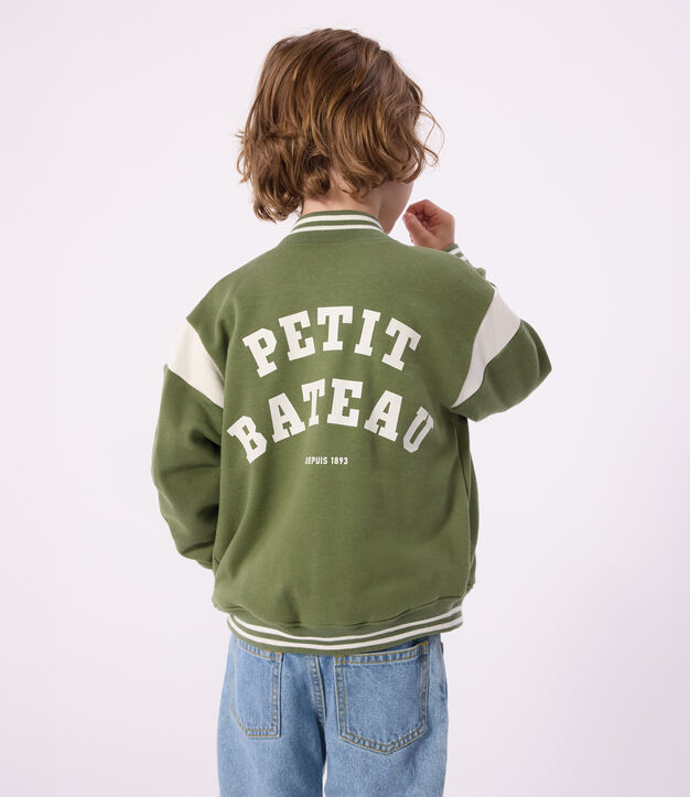 Veste teddy enfant en coton vert/&eacute;cru