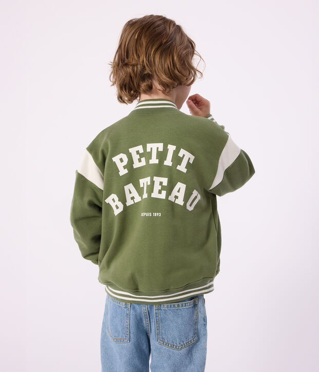 Veste teddy enfant en coton vert/&eacute;cru