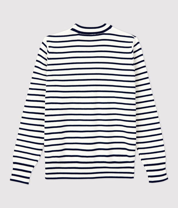 Pull marin en coton Femme blanc/bleu