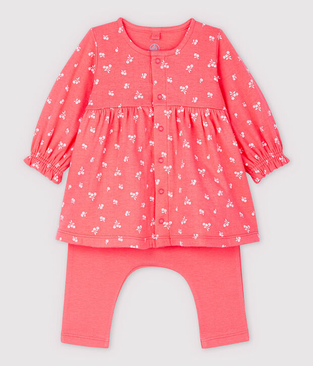 Robe legging &agrave; cerises b&eacute;b&eacute; en tubique en coton biologique orange/rose