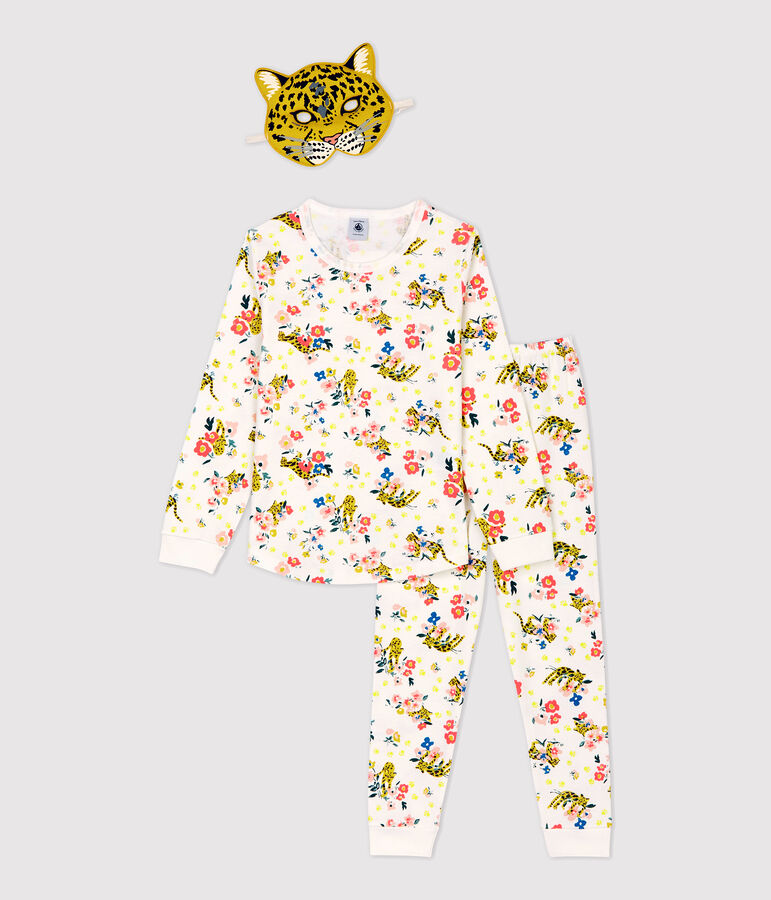 Pyjama phosphorescent imprim&eacute; panth&egrave;re petite fille en coton blanc/multicouleur