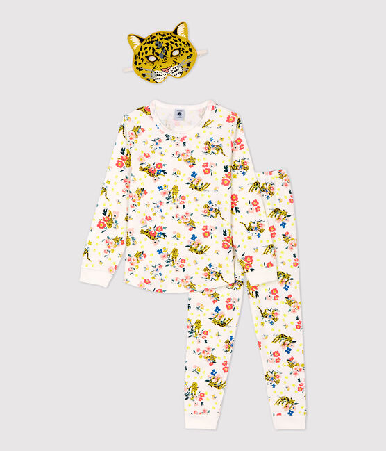 Pyjama phosphorescent imprimé panthère petite fille en coton blanc MARSHMALLOW/blanc MULTICO
