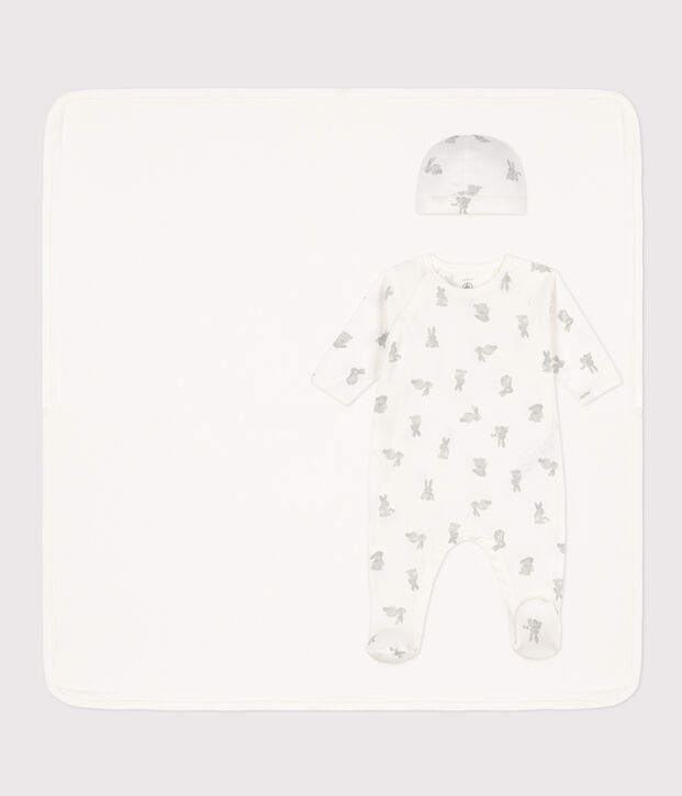 Lot 3 pi&egrave;ces en coton b&eacute;b&eacute; blanc/gris