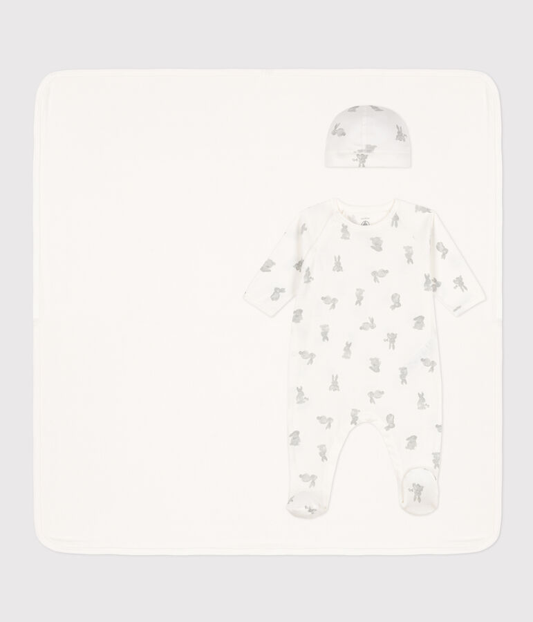 Lot 3 pi&egrave;ces en coton b&eacute;b&eacute; blanc MARSHMALLOW/gris GRIS