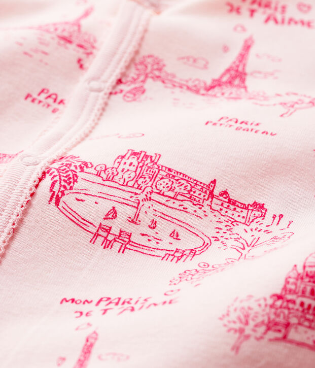 Dors-bien sans pieds toile de Jouy rose b&eacute;b&eacute; en coton rose/rose