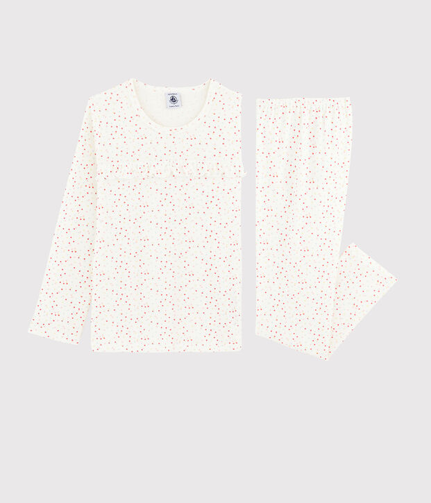 Pyjama pois multico petite fille en coton biologique blanc/multicouleur