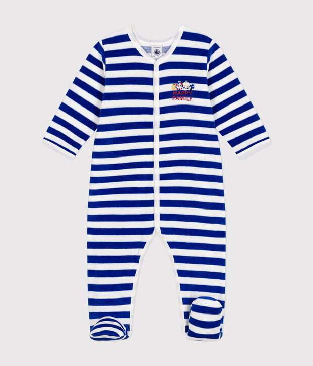 Pyjama de No&euml;l en velours b&eacute;b&eacute; bleu/blanc