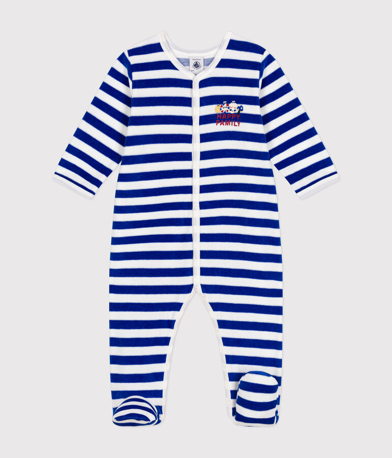 Pyjama de No&euml;l en velours b&eacute;b&eacute; bleu/blanc