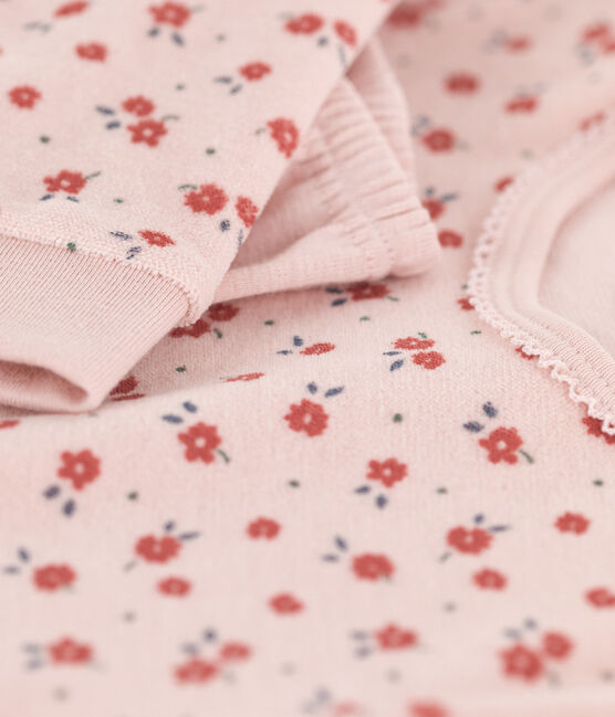 Chemise de nuit et legging fleur petite fille en velours et en coton rose SALINE/blanc MULTICO