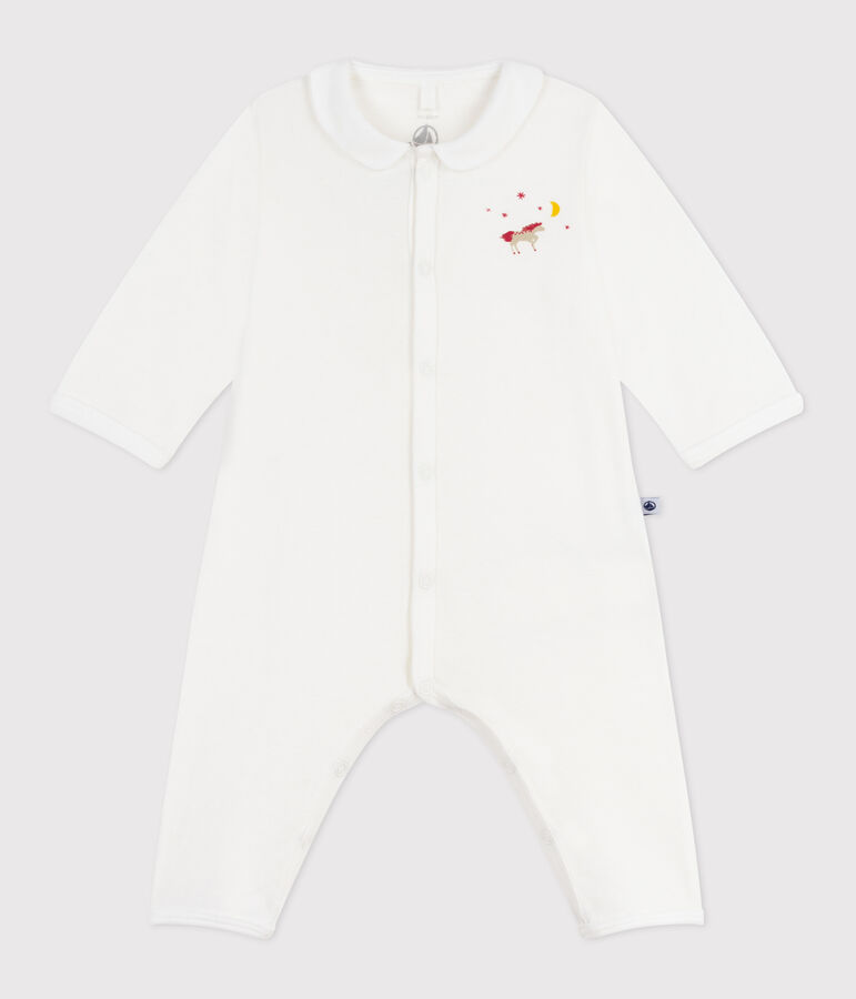 Pyjama b&eacute;b&eacute; sans pieds en coton uni blanc MARSHMALLOW