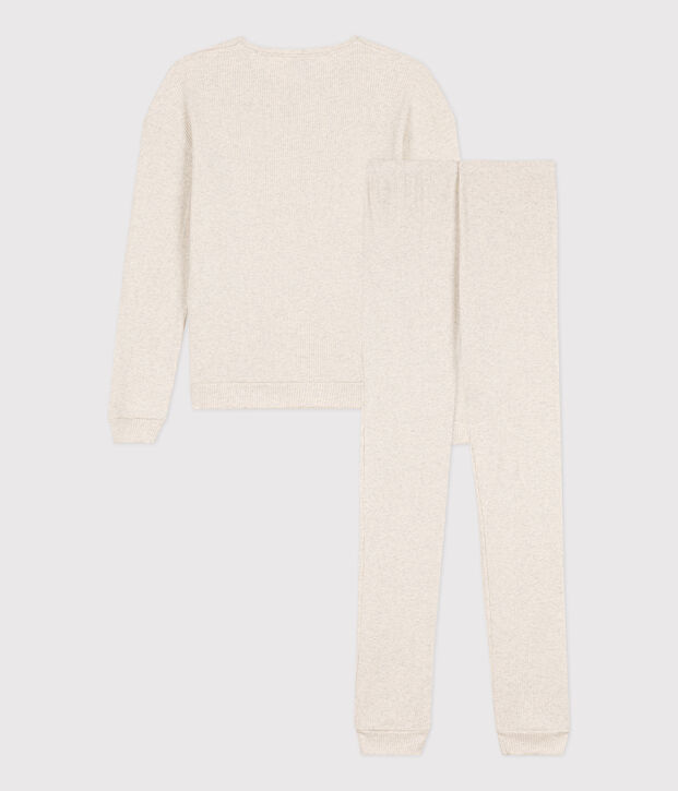 Pyjama femme en coton beige chin&eacute;