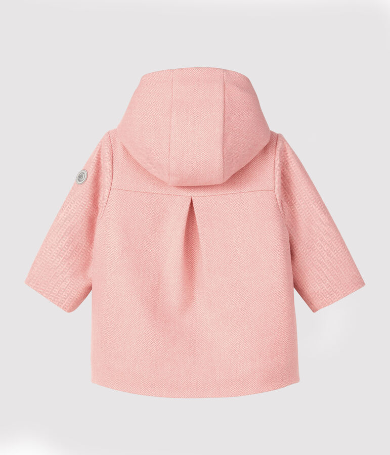 Manteau b&eacute;b&eacute; fille en drap de laine rose CHEEK/blanc MARSHMALLOW