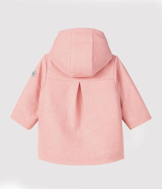 Manteau bébé fille en drap de laine rose CHEEK/blanc MARSHMALLOW