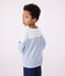 Teeshirt marinière enfant en coton manches longues blanc MARSHMALLOW/bleu ALASKA