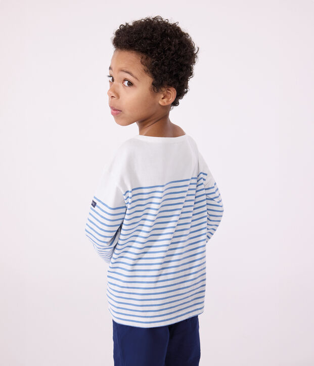 Teeshirt marini&egrave;re enfant en coton manches longues blanc/bleu