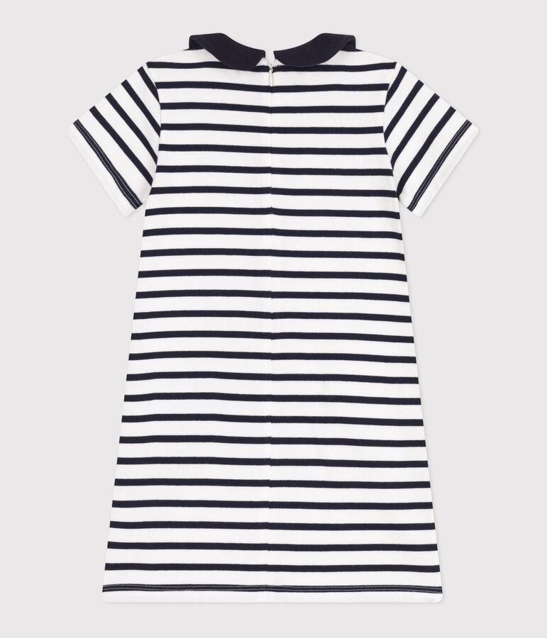 Robe enfant en coton manches courtes blanc MARSHMALLOW/bleu SMOKING