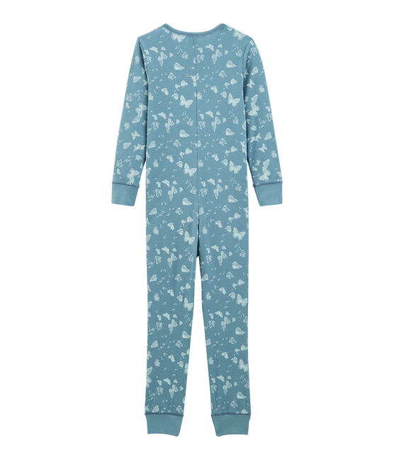 Combinaison longue petite fille en côte bleu FONTAINE/blanc MARSHMALLOW